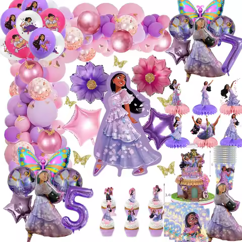 1Set Movie Encanto Party Decoration Isabella Happy Birthday Plate Banner Cake Topper Latex Balloon G