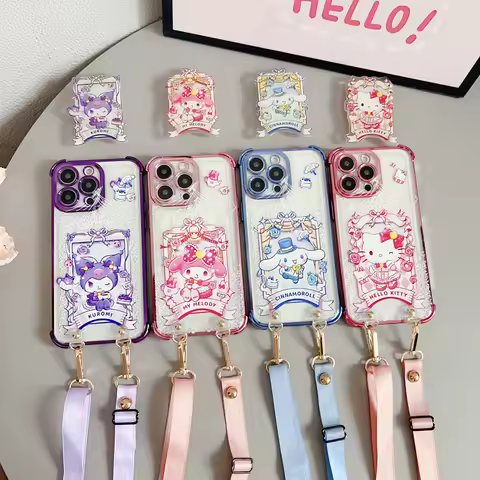 bow Kitty For OPPO Reno 13 12 11 10 8 7 F Plating Shockproof Case With Holder Rope