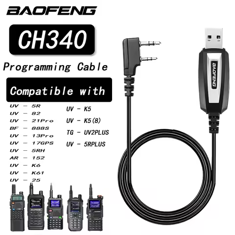 CH340 USB Programming Cable for Baofeng UV 82 888S UV 13 21 Pro Quansheng UV-K5 5R Plus Walkie Talki