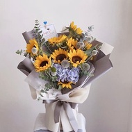 【鮮花】黃色向日葵藍繡球鮮花花束