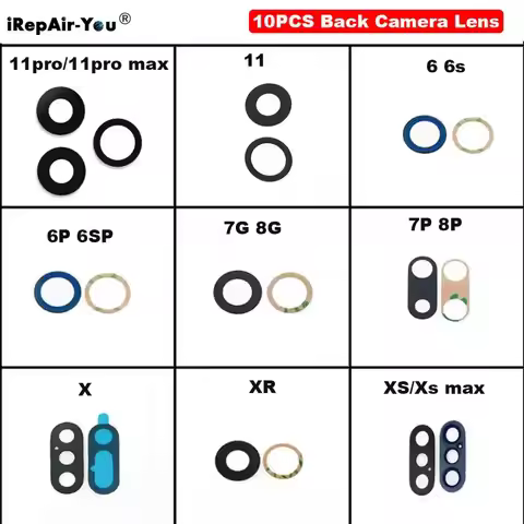 10XBack Camera Glass Lens for Apple iPhone 11 12 mini 13 14 Pro Max X Xs Max Xr 7 8 6s Plus Rear Cam