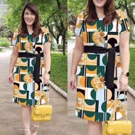 Plus Size Womens Dress Casual Yellow Green Dress Hawaiian Checked Geometric Boho Overlap Elegant Bod