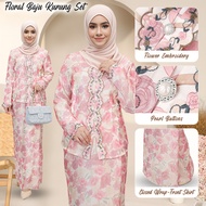【READY STOCK】Kebaya Floral Rose Pink Kurung Moden Sulam Satin Baju Kurung Moden Shiny Muslim Nursing