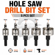 BMY 5pcs Hole Saw Drill Bit Set 16mm–30mm.1/4” Hex Shank. Hole Saw Set with Box For Wood Plastic Thi