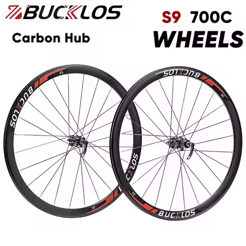 BUCKLOS 700C Road Bike Wheels Carbon Hub Aluminum Alloy Rim Wheelset Disc Brake for Shimano HG 8-11