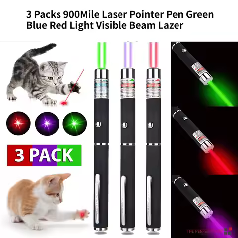 3 Packs 900Mile Laser Pointer Pen Green Blue Red Light Visible Beam Lazer