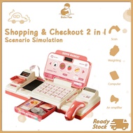 Mainan Cash Register Kanak-Kanak Kids Cashier Toy Supermarket Pretend Play Set with Scanner Sound Li