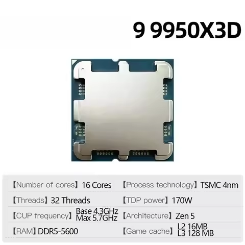 9950X3D Processor R9 9950X3D, Up To 5.7GHz 16-Core 32-Thread 128MB L3 Cache Socket AM5 Gaming CPU Wi