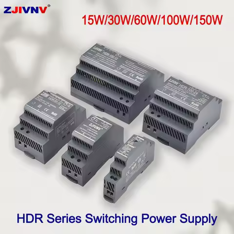 15W 30W 60W 100W 150W HDR DIN Rail Switching Power Supply AC 100-240V to DC 12V 24V High Quality HDR