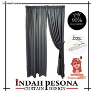 ✱¤□B21 Ready Made Curtain 90%Blackout Siap Jahit Langsir(Free CangkuK/Hook)Langsir RAYA Kain Tebal 100%Polyester Black