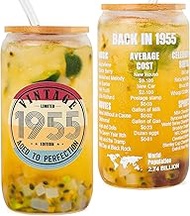 70th Birthday Gifts for Women - 70th Birthday Gifts for Her Glass Cup - 1955 70th Birthday Decoratio