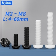 Black Nylon Round Head Screw / Pan Head Screw / Machine Screw (JP Bolt) M2/M2.5/M3/M4/M5/M6/M8