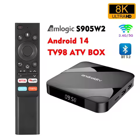 Smart TV Box ATV Ultra HD 8K Android 11 to 14 S905W2 4GB 32GB/64GB Dual Wifi BT5.0 2.4G&5G Media Pla