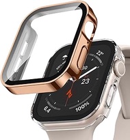 Adepoy 2 Pack Hard Case Compatible with Apple Watch 44mm Series 6 SE Series 5 Series 4 with Tempered Glass Screen Protector, Rosegold/Clear Ultra-Thin Durable Waterproof Protective Cover for iWatch