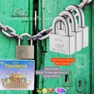 ORI Tri-Circle Heavy Duty Square Chrome PADLOCK/Keyed Alike 3'S PADLOCK/MANGGA PINTU /GATE /30MM/40M