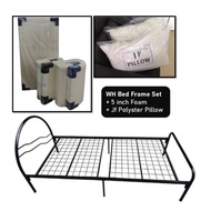 JFH WH SINGLE BED FRAME SET WITH MATTRESS AND PILLOW SET / SET KATIL DAN TILAM / KATIL BESI