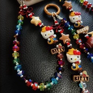 Cute Hello Kitty Mobile Phone Chain Colorful Crystal Handmade Beaded ccd Ornaments Camera Lanyard Ke