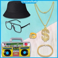 80s 90s Costume Outfit Set Hat Dollar Necklace 80s/90s Rapper Accessories Big Gold Chain Rock Star G