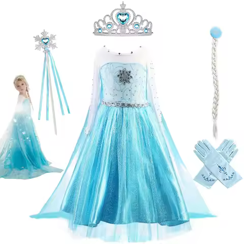 Fancy Baby Girl Princess Dresses for Girls Elsa Costume Bling Synthetic Crystal Bodice Elsa Party Dr