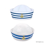 ʚ ɞ* Sailors Ship Captain Hat Blue White Stripe Hat Adult Teens Navy Cosplay Hat