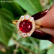 ⊙Baoshina cincin zamrud perangai cincin wanita mewah cincin batu merah yang indah renda zirkon