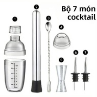 7PC Bình Lắc Pha Cocktail Inox Bộ Pro Pha Chế Rượu Bộ Có Máy Trộn Và Túi Bảo Quản Cho Martini Mojito
