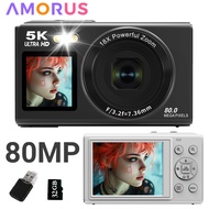 Digital Camera CCD Dual Screen Portable Digital Camera with18X Zoom 5K Vlogging Camera 80MP CCD Self