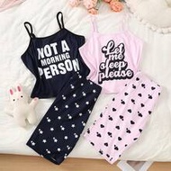 4pcs Women English Word Camisole Top & Star Heart Print Shorts Pajama Set, Snug Fit Homewear Suitabl