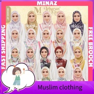 Muslim women's clothing ▲Minaz Hijab Bidang 45 Free Brooch Tudung Bawal Printed Cotton Voile Ready Stock✴