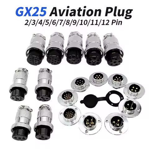 GX25 Aviation Plug Socket Glod-plated 2 3 4 5 6 7 8 9 10 12 Pin AE Female Flange Seat Plug Threaded 