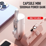 Mini 5000mAh Power Bank Built in Cable Portable Charger Capsule Powerbank Android iP