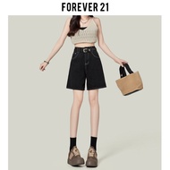Forever 21 กางเกงขาสั้นผ้ายีนส์สีดําเอวสูงสําหรับผู้หญิงขาตรงรูปลูกแพร์แลดูผอมกางเกงยาวปานกลางเหมาะส