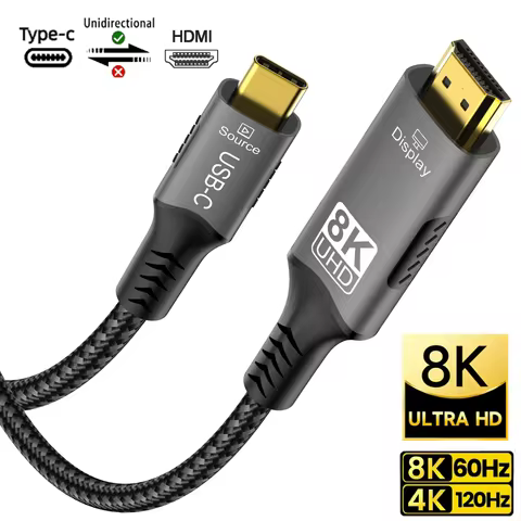 8K@60Hz USB C to HDMI 2.1 Cable 4K@144Hz 2K@240Hz Type C to HDMI 8K Cord Support HDCP 2.3/HDR10 Thun