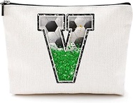 Softball Baseball Rugby Volleyball Soccer Gifts Initial Makeup Bag Monogrammed Letter A-Z Cosmetic B