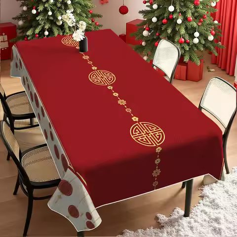 Chinese Lunar New Year Rectangle Waterproof Tablecloth Table Decor Washable Kitchen Dining Tableclot