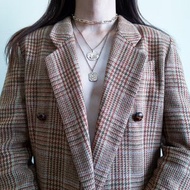 復古羊毛格紋雙排扣西裝外套 M 號女式西裝外套 男士西裝外套