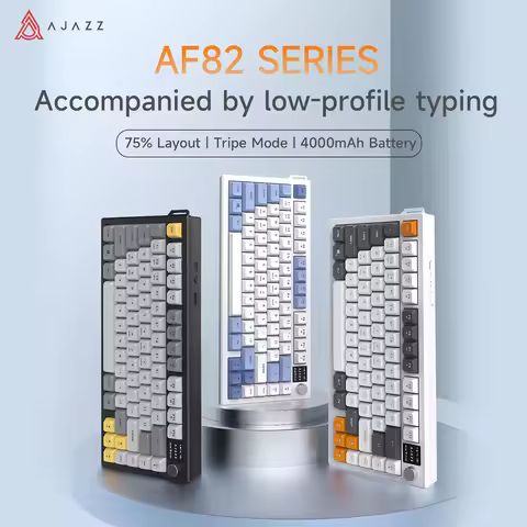 AJAZZ AF82 Wireless Thin Film Keyboard Tri mode Multimedia HD Screen Volume Adjustment Knob 82 Compu