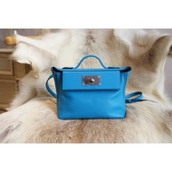 HERMES OF Frida Blue Mini2424 Original Factory evercolor Leather French Wax Thread Full Hand Sewing