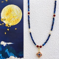 Beaded Lapis Lazuli Color Matching Fu Character Chinese Style Handmade Element Collarbone Pendant Ne