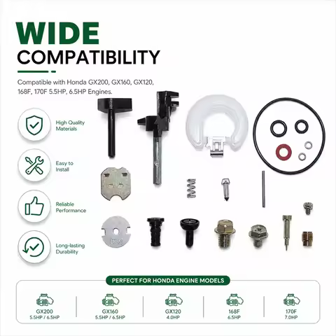 Carburetor Carb Repair Rebuild Kit Fit Honda GX200 GX160 GX120 5.5HP 6.5HP 168F 170F Engine Motor Ge