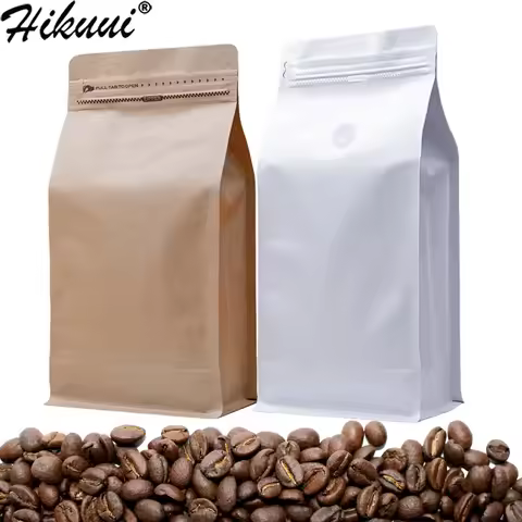 5Pcs Coffee Bags with Valve High Barrier Aluminum Foil Flat Bottom Standing Coffee Beans Storage Bag