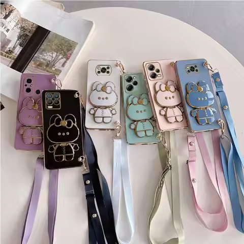 Poco x3 Mirror Rabbit Crossbody Lanyard Case For Xiaomi Mi Poco X3 Nfc X4 X3 X5 Pro C40 M4 Pro 4G 5G