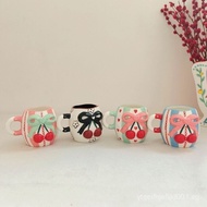 Cherry Bow Cerac Mug Niche Cerac Water Cup lk Coffee Cup Small Fresh Cerac Cup Girl HeartHT99 HX9G