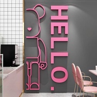 Cartoon Bearbrick Acrylic DIY Wall Sticker With Hello Letter Cute Panda Solid 3D Mirror Wall Decal W
