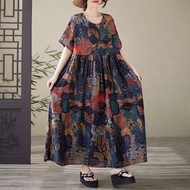 Oladivi L-7XL Plus Size Fashion Printed Women Bohemian Dress Short Sleeve Casual Loose Oversized Sum
