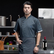 Hot-selling Restocking🎉Linen Chinese Chef Workwear Short Sleeve Spring Summer New Style Stretch Chin