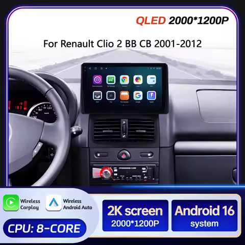 9" For Renault Clio 2 BB CB 2001-2012 Car Multimedia Radio Android 16 System BT Carplay Android Auto