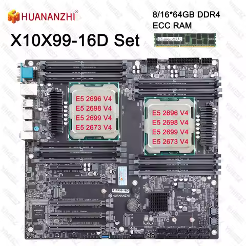 HUANANZHI X10X99 Kit Motherboard Dual CPU With 2*E5 2696/2673/2698/2699V4 8/16*64GB DDR4 ECC RAM Sup