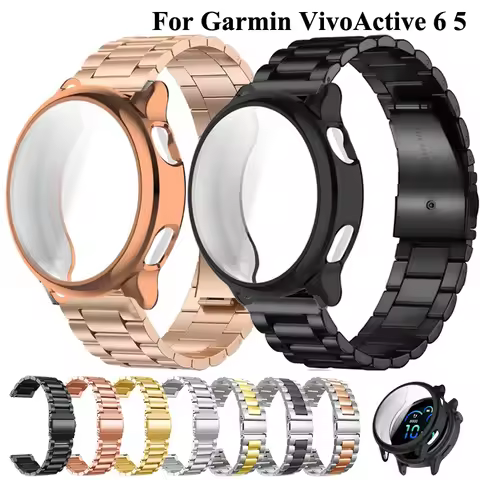 Metal Strap+TPU Case For Garmin Vivoactive 6 5 Stainless Steel Bracelet Correa With Cover For Garmin
