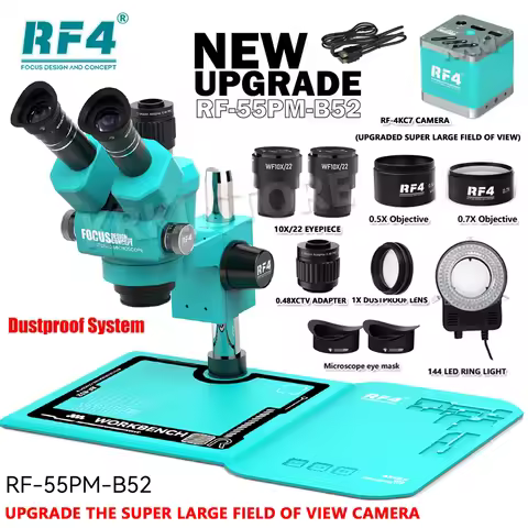 RF4 Dustproof System Stereo Trinocular Microscope 6.5-55X Large-field 4K HDMI USB Camera Phone Solde